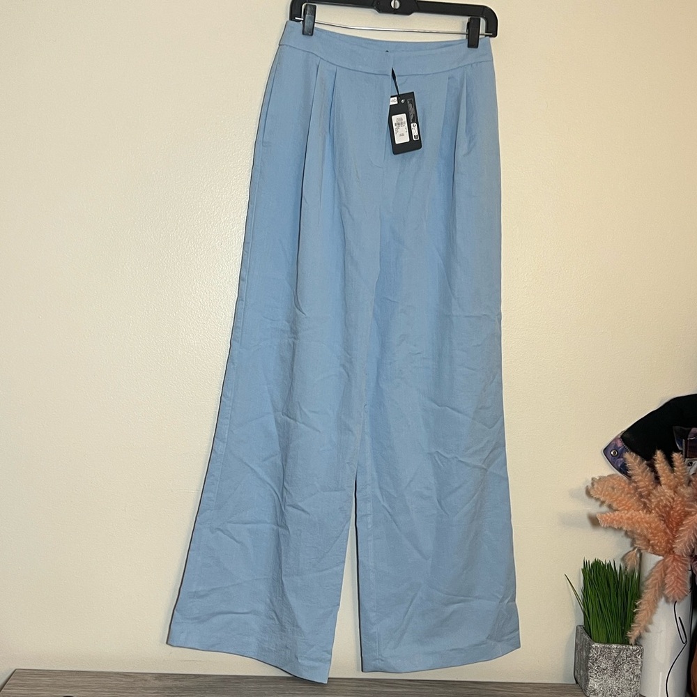 Rita Ora x Primark Chambray Blue Wide Leg Trousers Pants 4 NWT